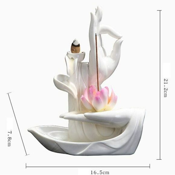 Nirvana Incense Burner Statue with Lotus | Buddha Hand Fengshui Home Decor #289 - Picture 3 of 4